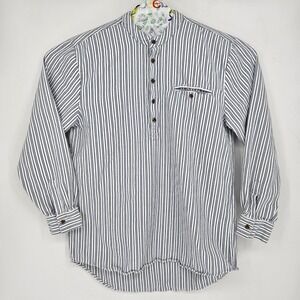 Stauer Grandfather Shirt Mens XL Long Sleeve Mandarin Collar‎ Striped Blue White